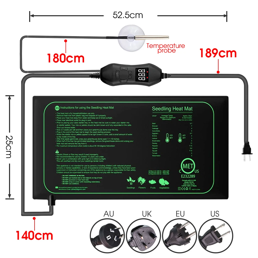 50 W AB-ABD/İNGILTERE/AU Ayarl - Seedling Heat Mat incelemesi ve fiyatı